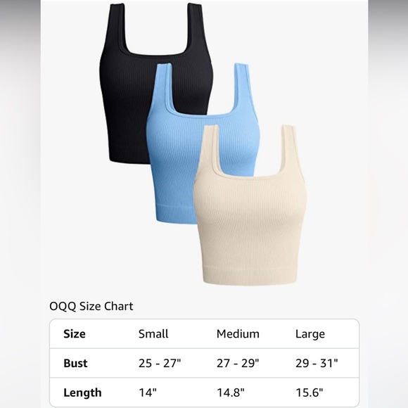 OQQ 3 Women's Ribbed Cropped Tank Tops - Black, Blue, Cream - Picture 4 of 6